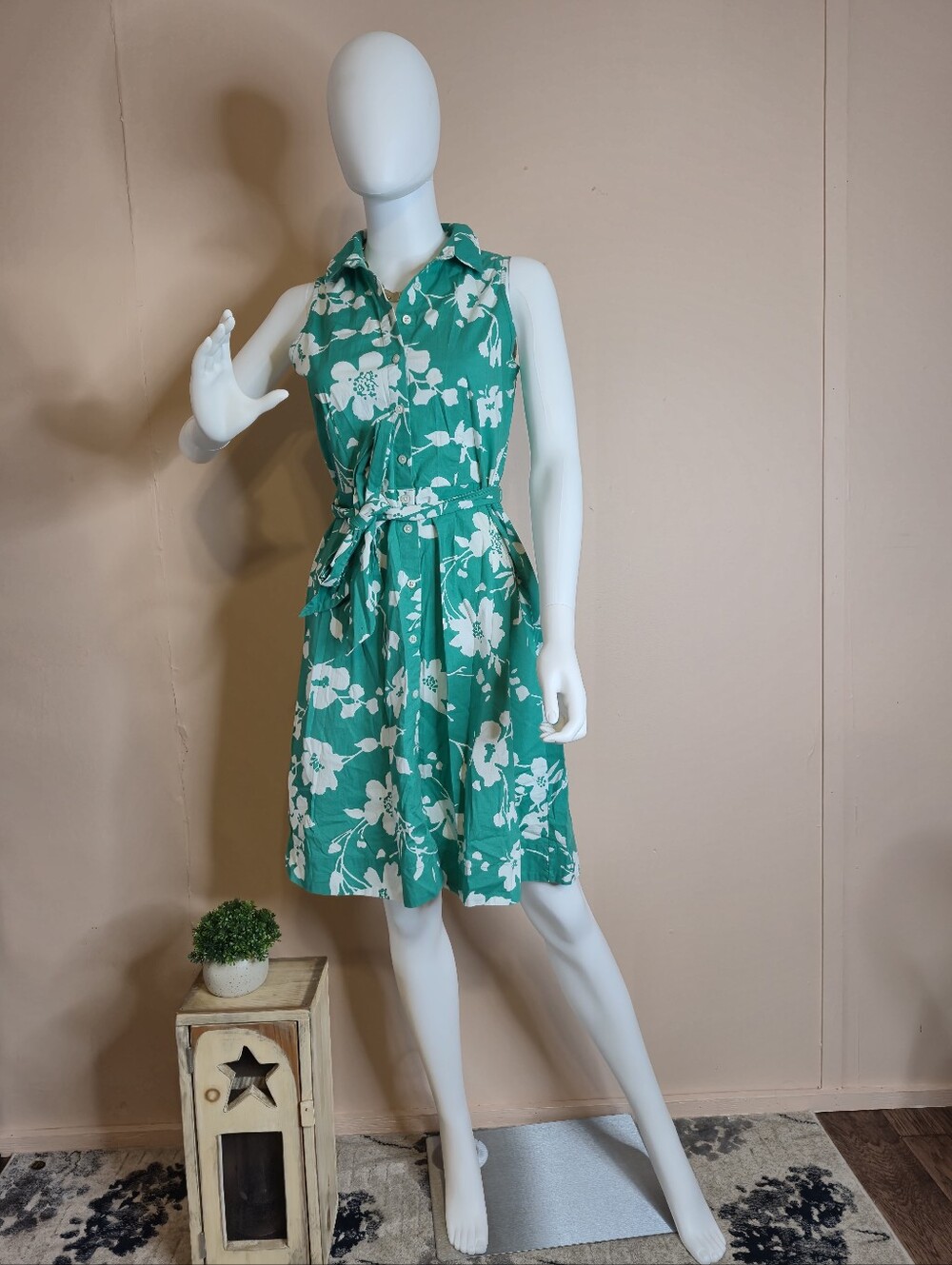 J. Crew Green and White Buttoned Polo Collar Sundress